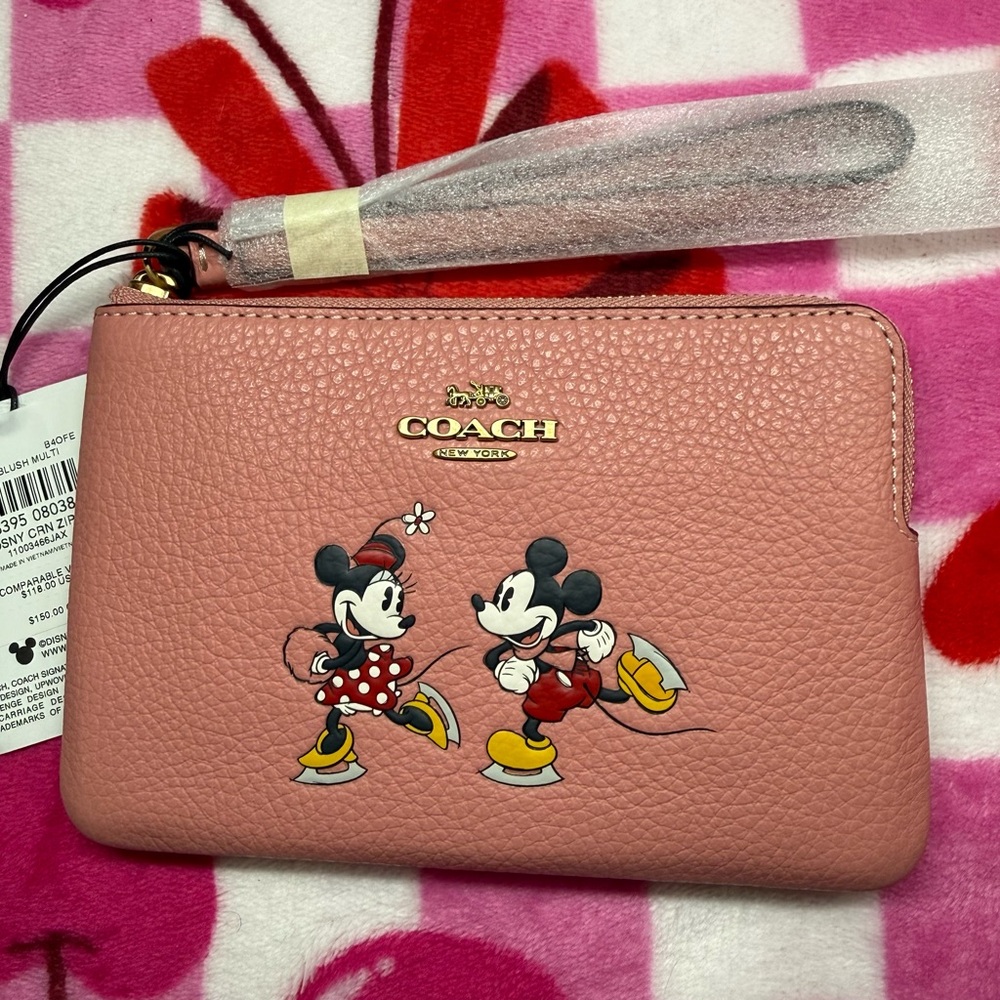 Coach Pink Wristlet with Mickey and Minnie Design
